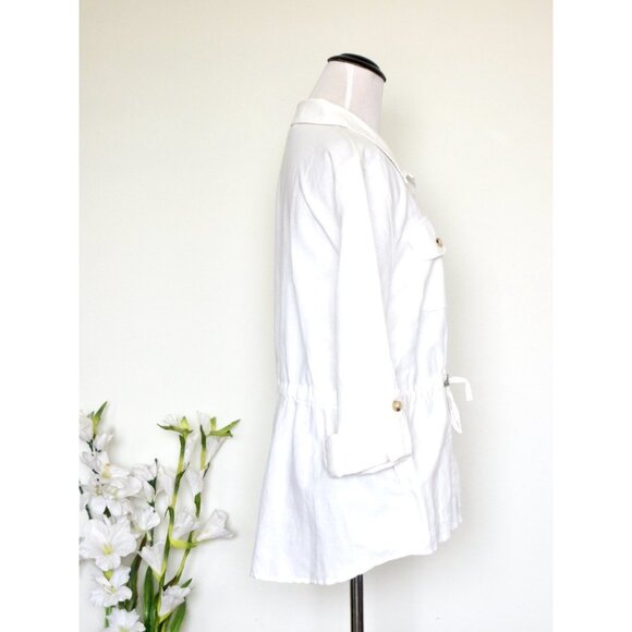 NEW! Liz Claiborne Linen Blend Safari Shirt Jacket Cinch Waist White SZ M - Picture 5 of 6